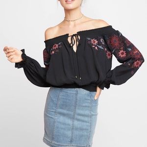 ASTR Kelly Embroidered Off-Shoulder Peasant Top